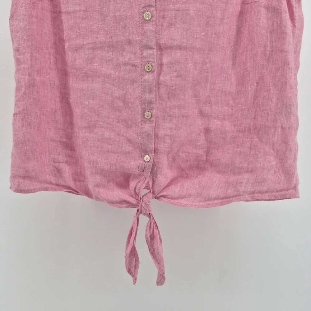 Talbots Pink 100%‎ Linen Sleeveless Button-Front Tie-Hem Top Women's Medium - Picture 4 of 9